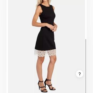 BETSEY JOHNSON BLACK WHITE LACE MIDI SHEATH DRESS, Size 2 Petite